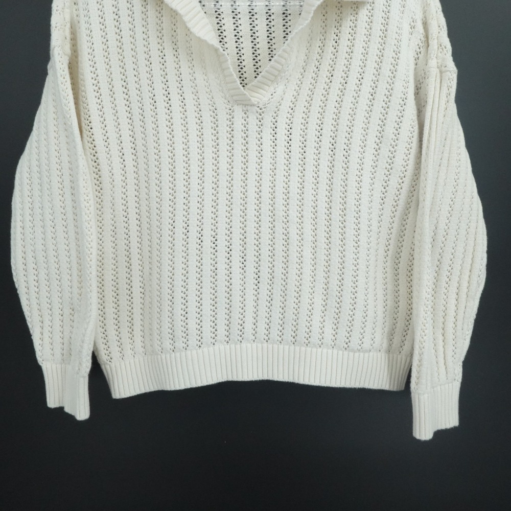 Sabo Skirt Sweater Womens Large Ivory Cream Open Knit Polo V Neck Coastal Preppy - Picture 8 of 11